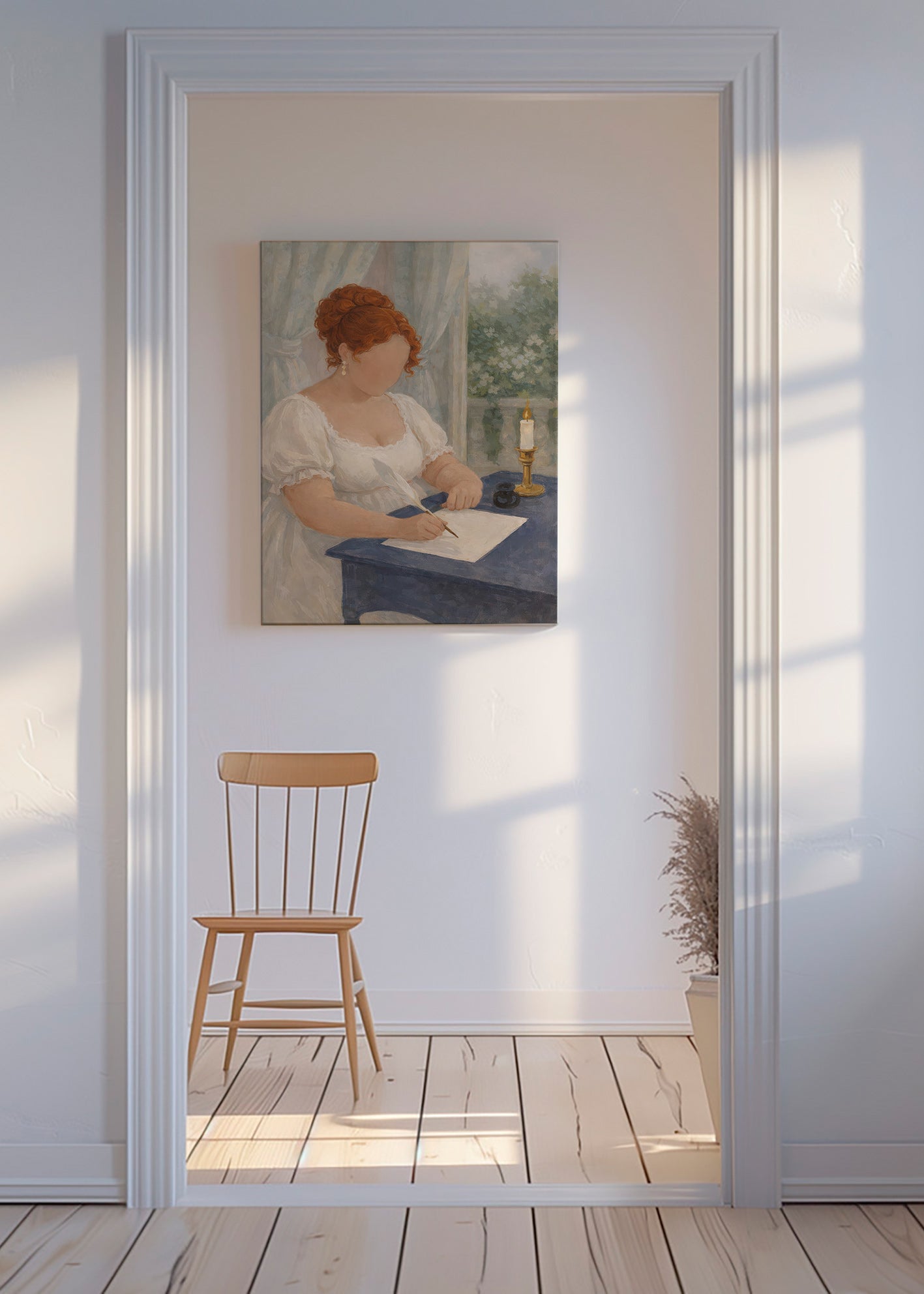 Illustration of a lady writing by candlelight