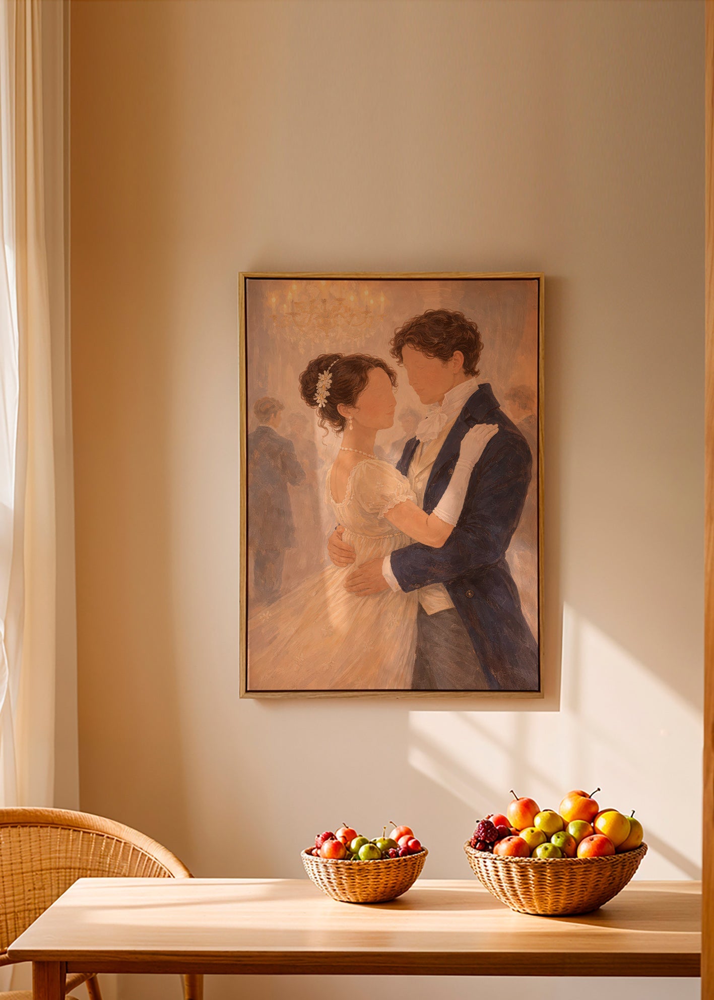 Illustration of a romantic dance in a vintage hall