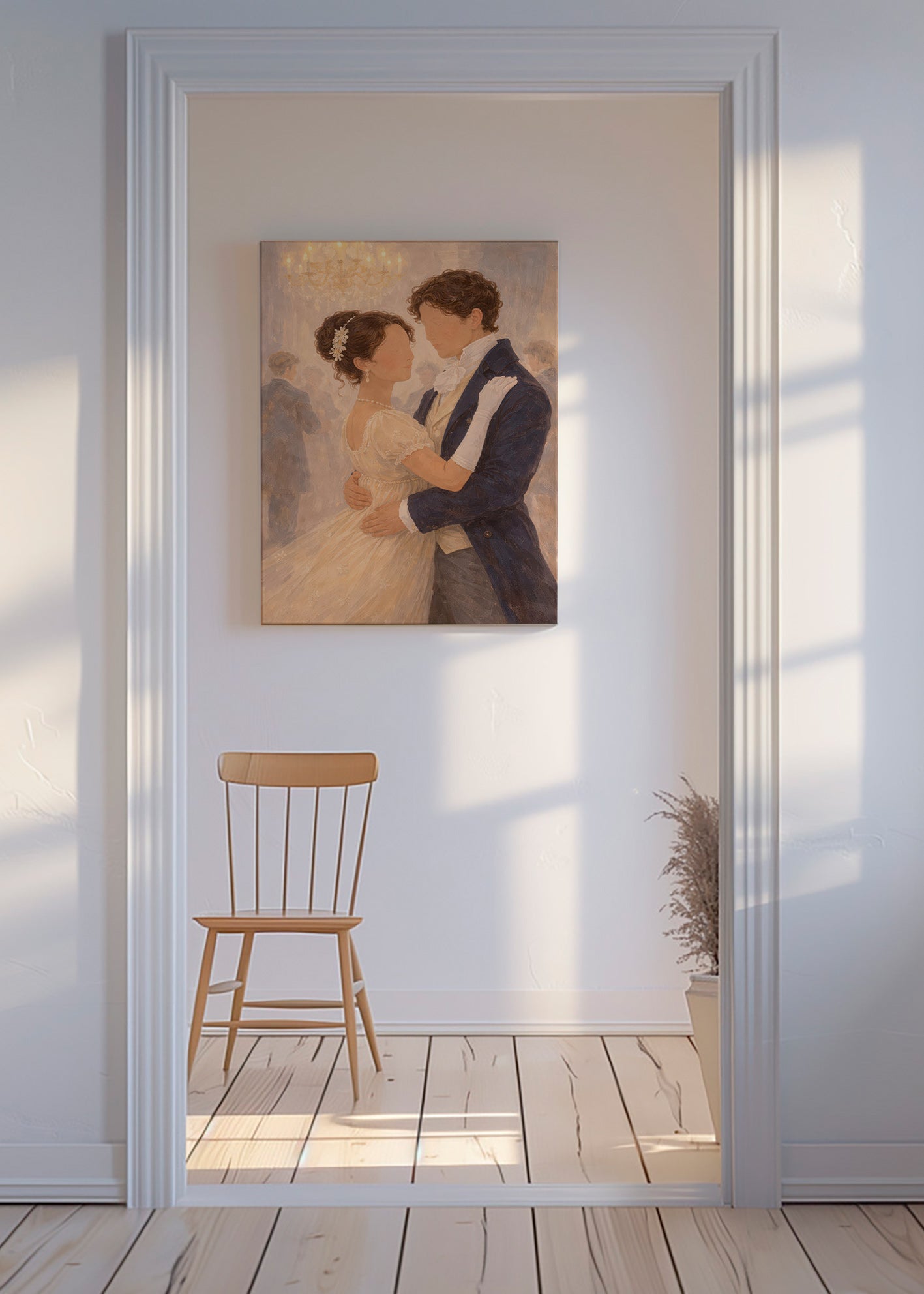 Illustration of a romantic dance in a vintage hall