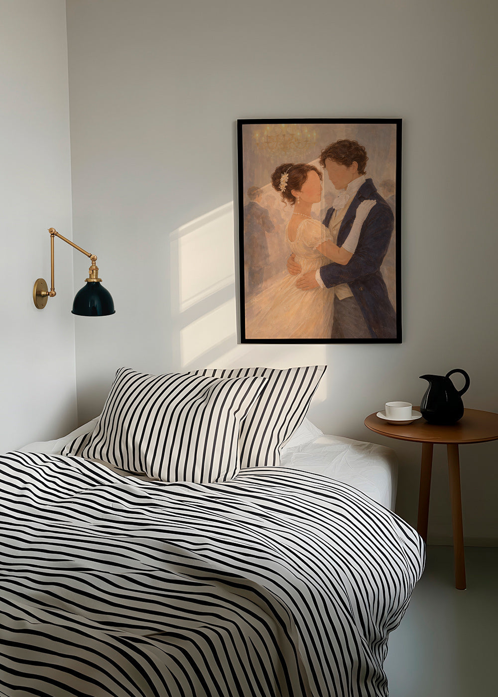 Illustration of a romantic dance in a vintage hall