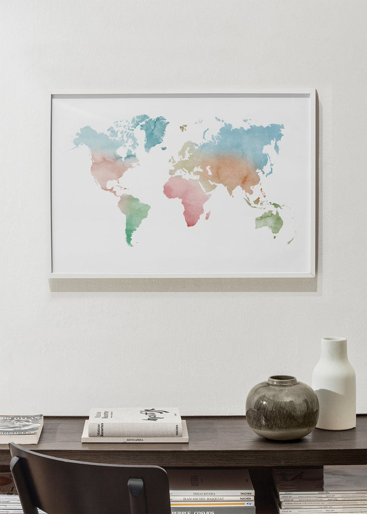 Pastel World Map Art: Canvas Prints, Frames & Posters