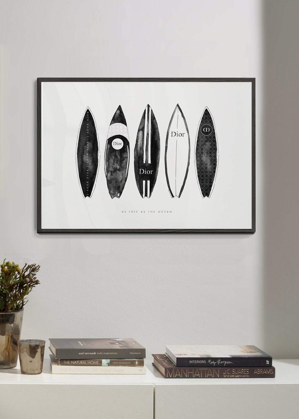 Dior surfboards black and white poster