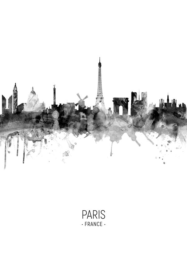 Paris skyline black and white