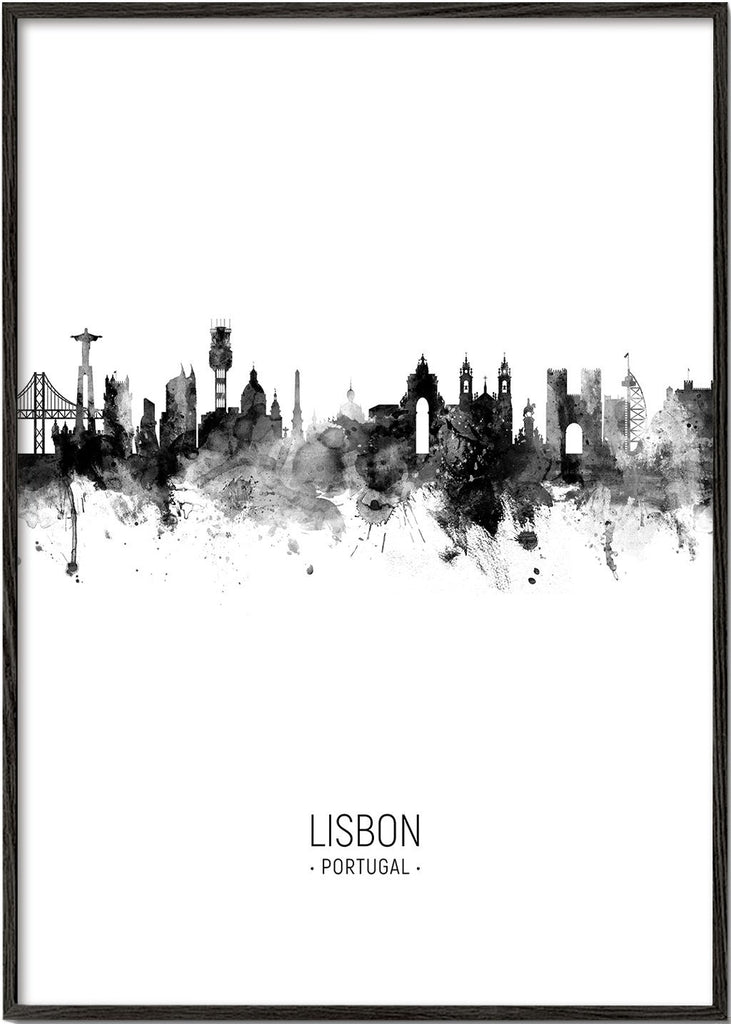 Lisbon skyline black and white